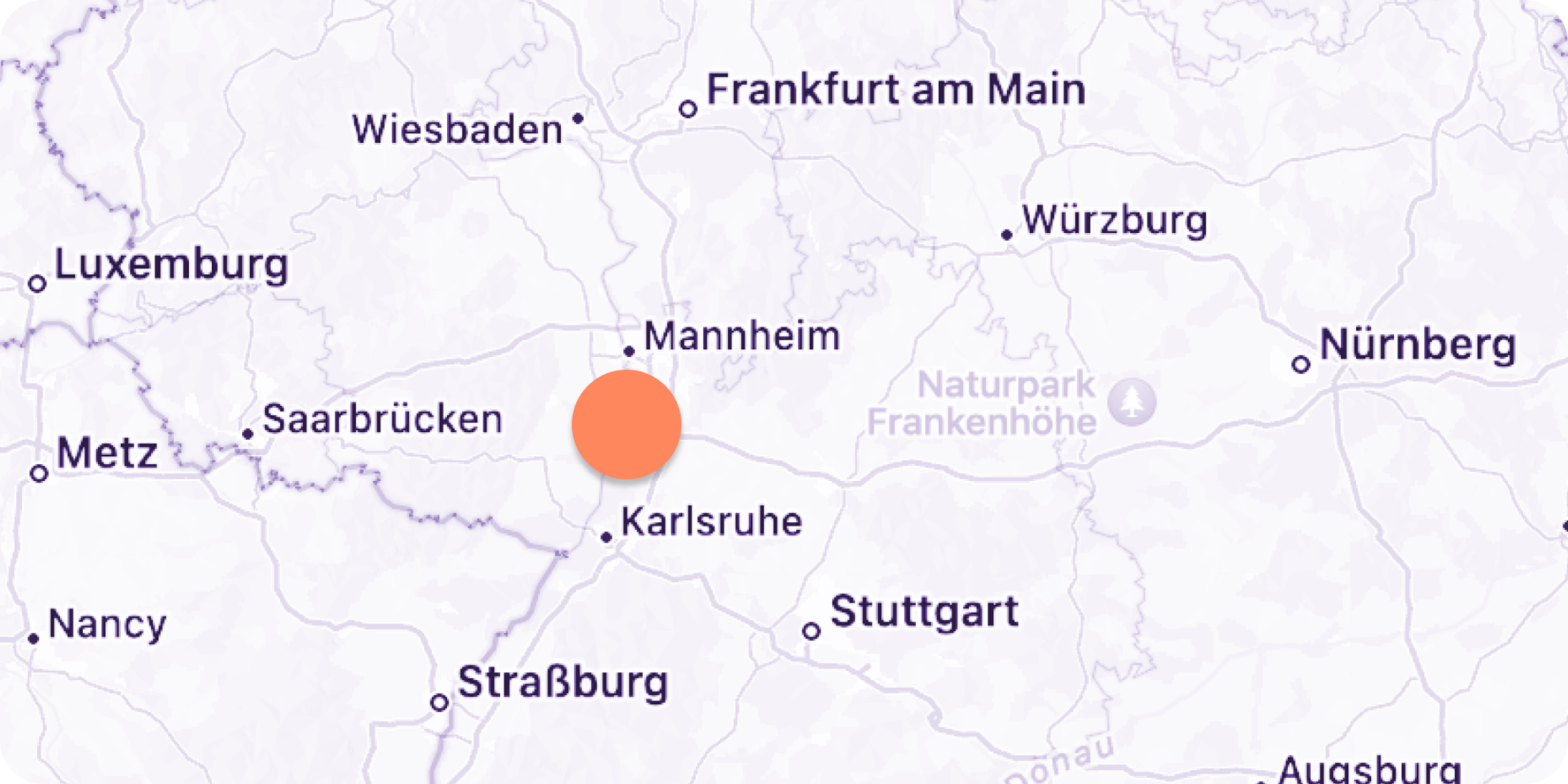 Eine Landkarte, auf der der Standort Heidelberg orange markiert ist.
